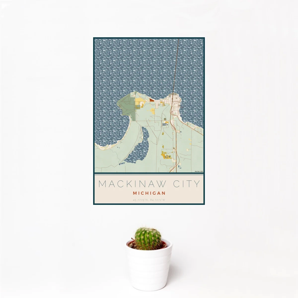 Mackinaw City Michigan Map Print In Woodblock