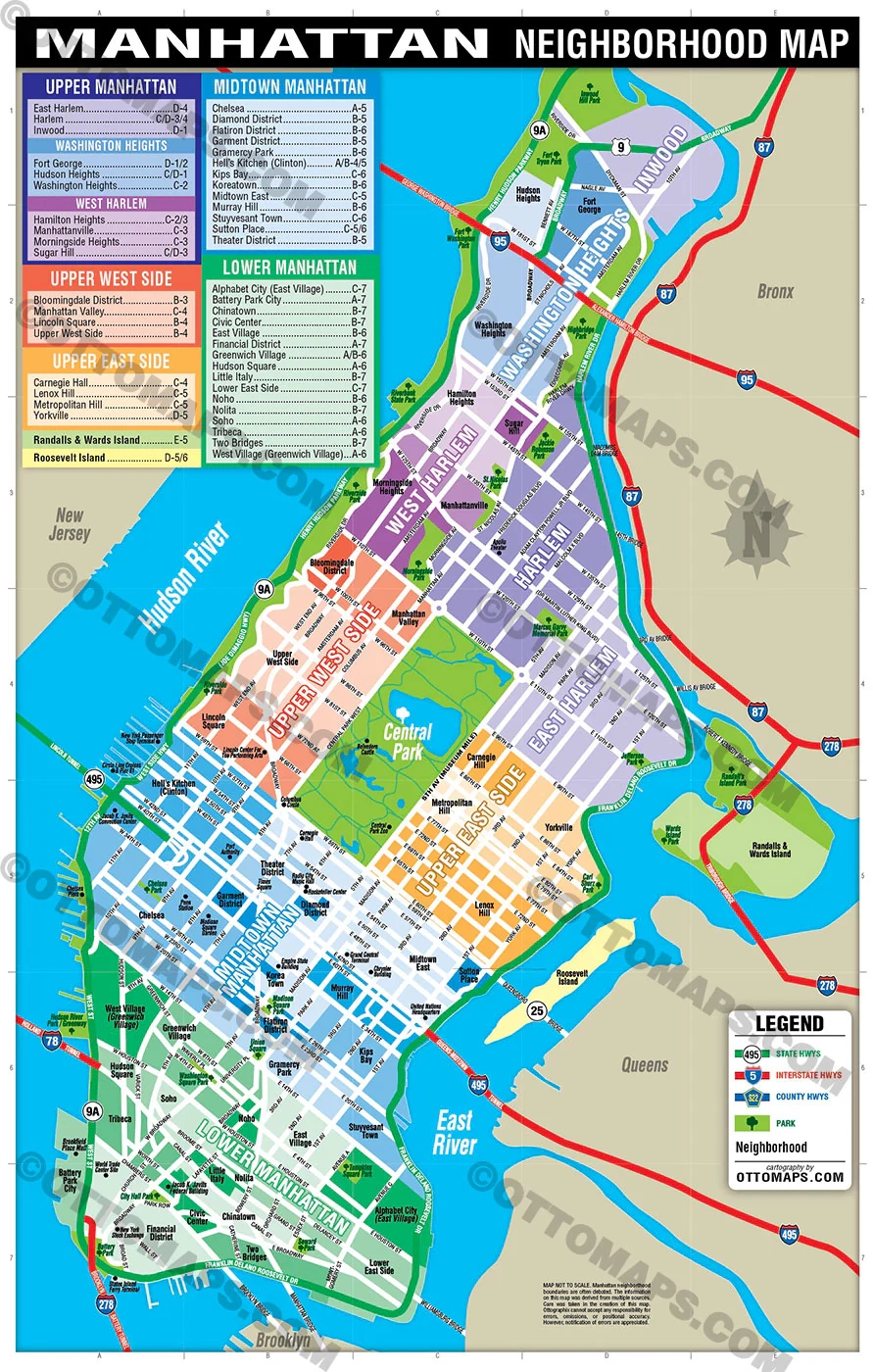 Printable Map Of Manhattan Neighborhoods Printable Map Of Manhattan Neighborhoods