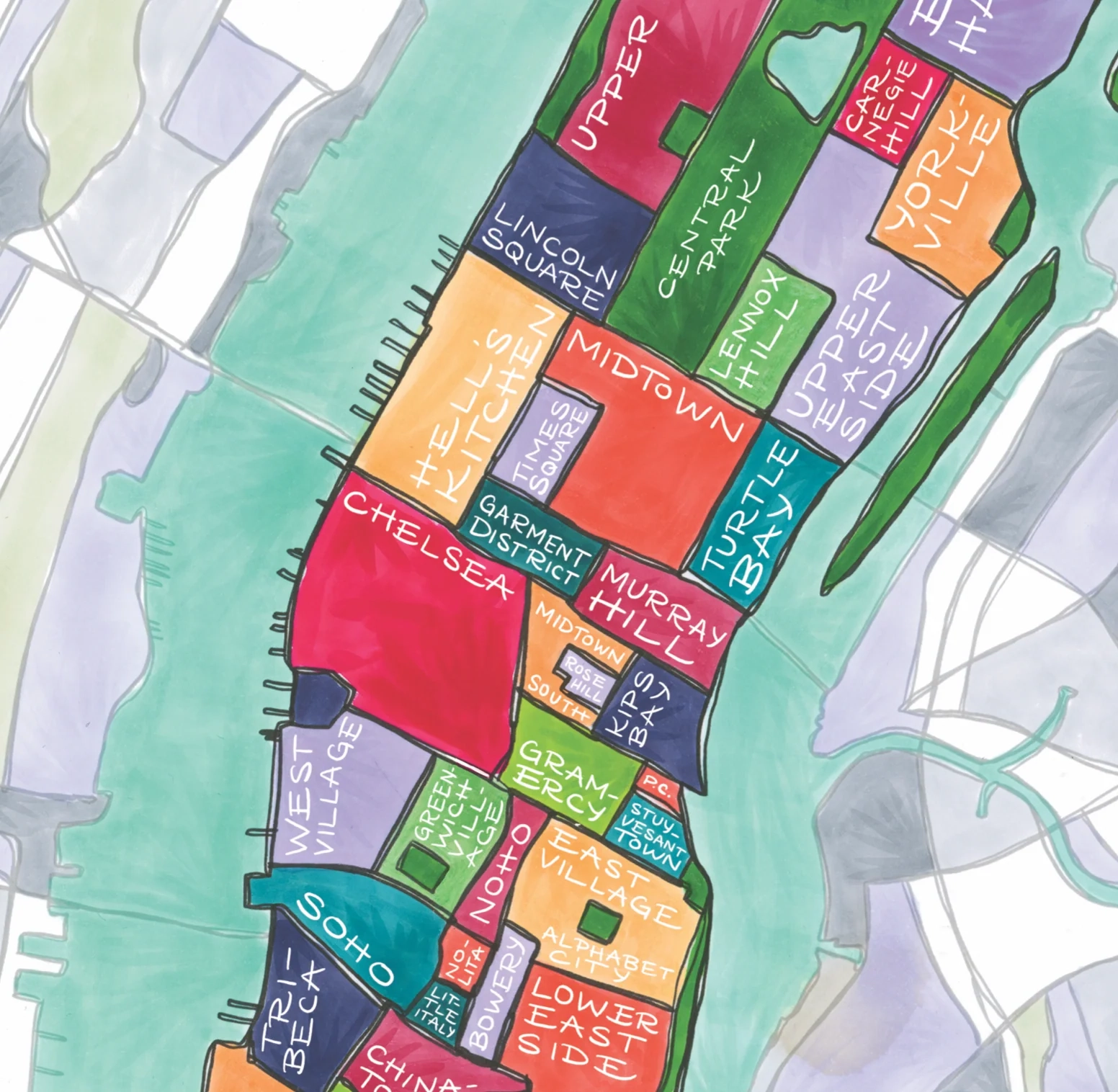 Manhattan Neighborhoods Print Terratorie Maps Goods Manhattan Neighborhoods Print Terratorie Maps Goods