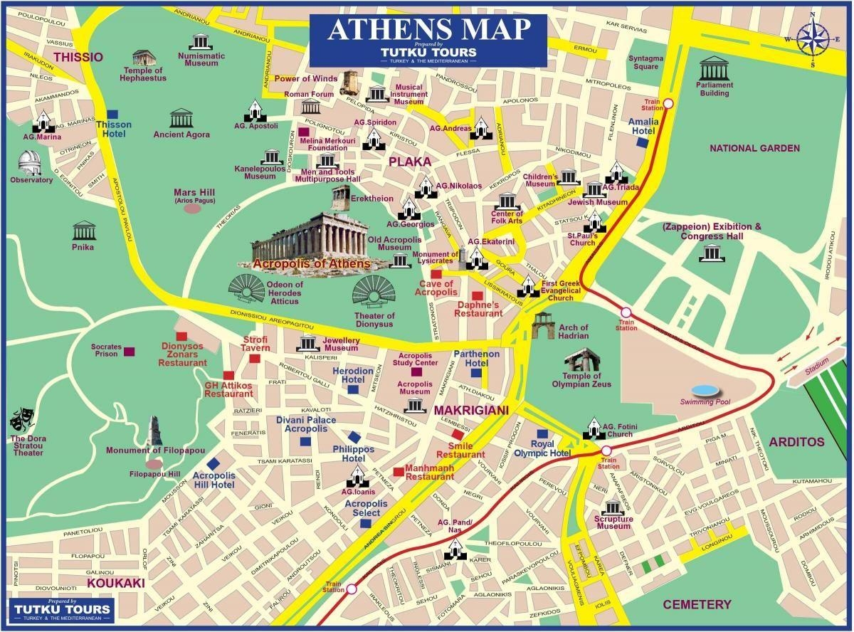 Map Of Athens Tourist Attractions And Monuments Of Athens