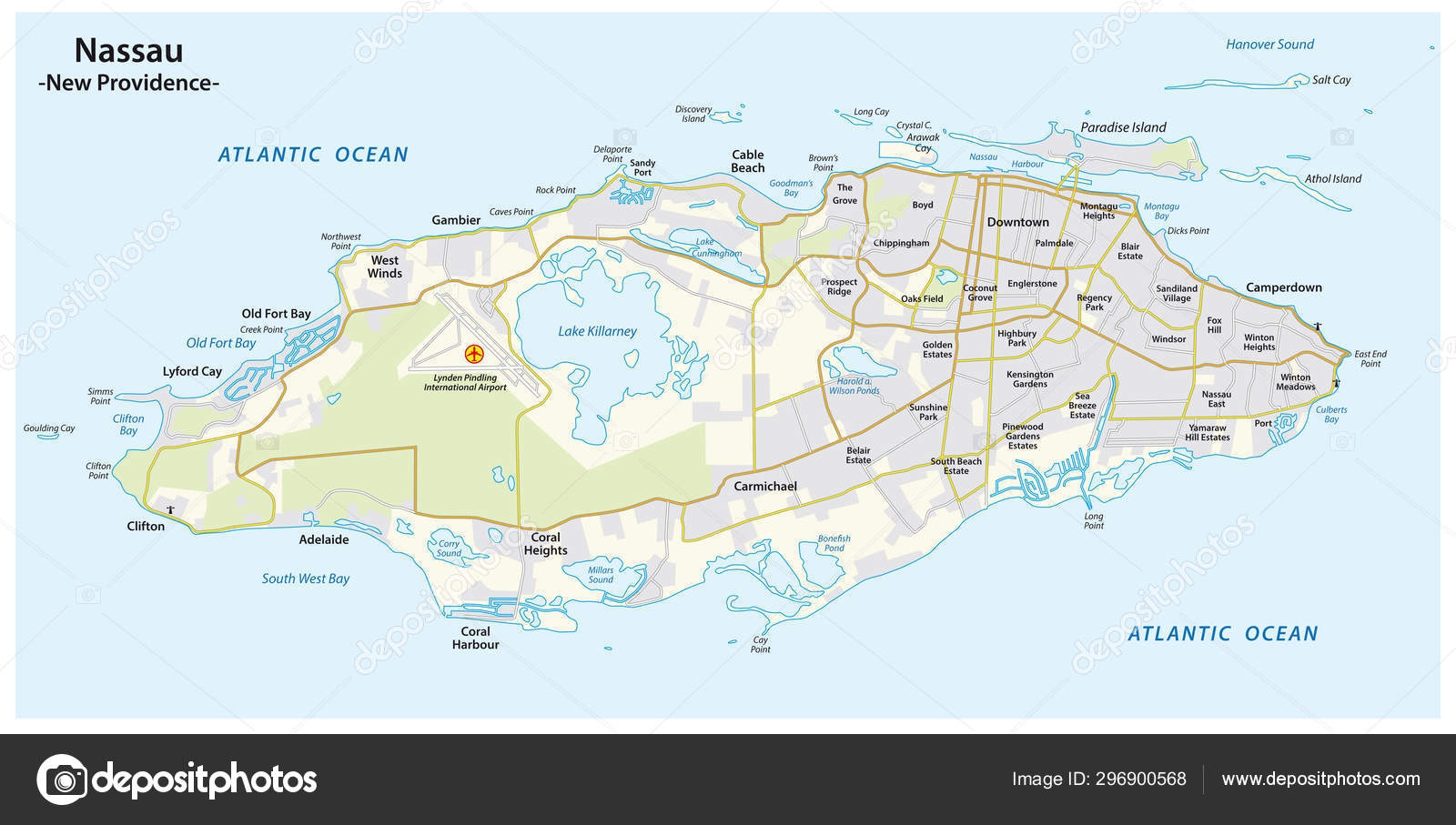 Map Of Nassau Capital Of The Bahamas On The Island New Providence Stock Vector By Lesniewski 296900568
