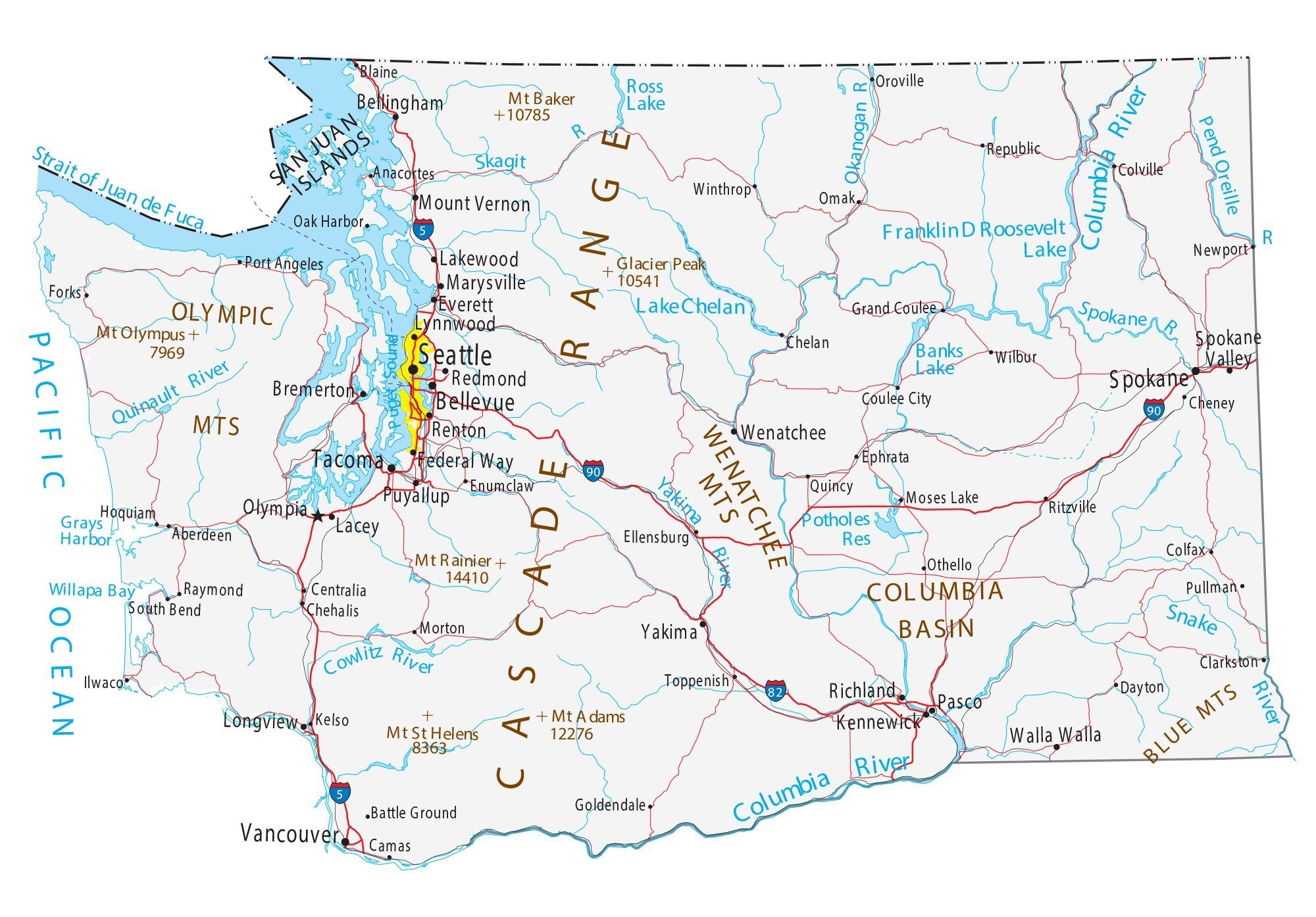 Free Printable Washington State Map