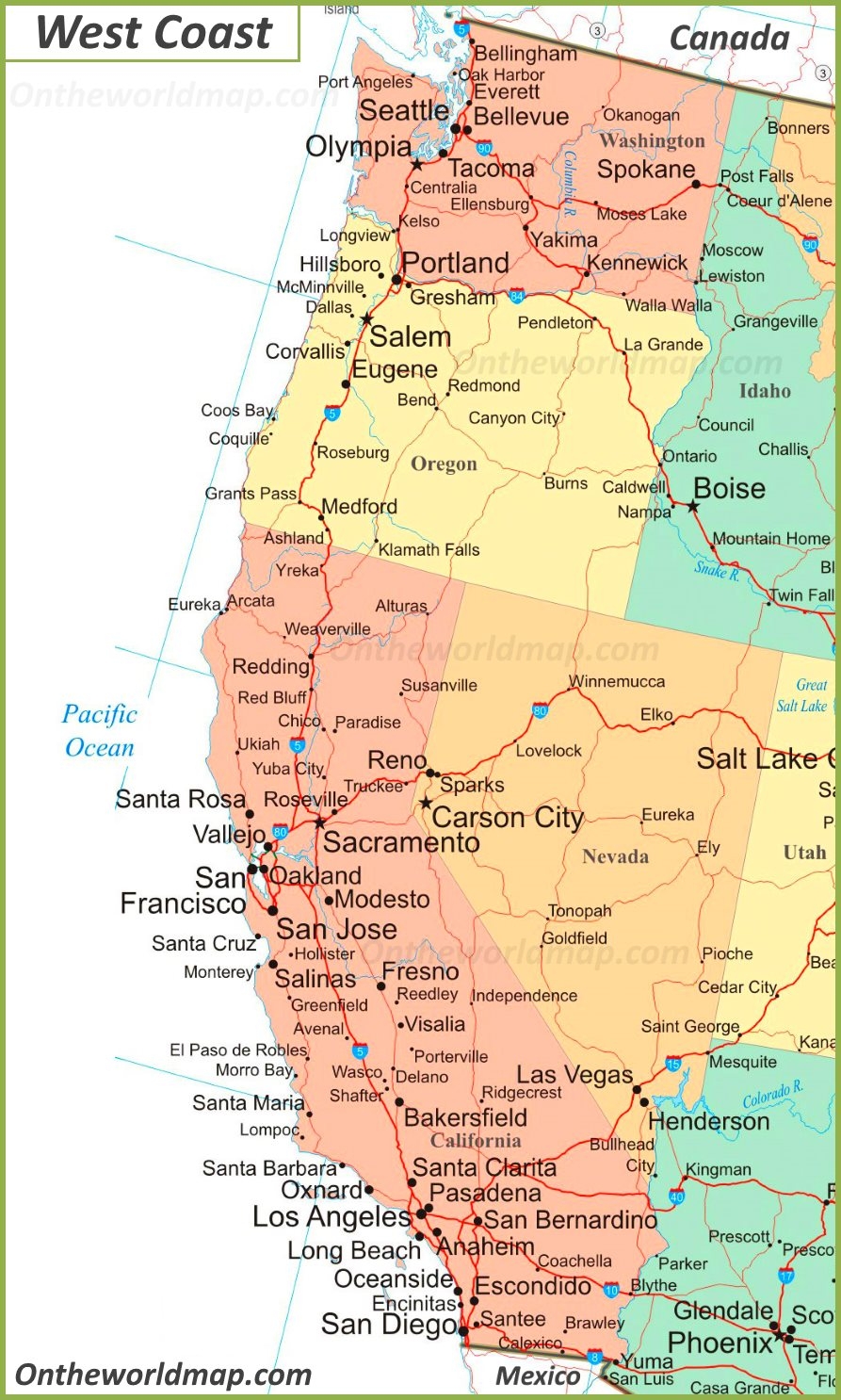 Printable Map Of West Coast Usa