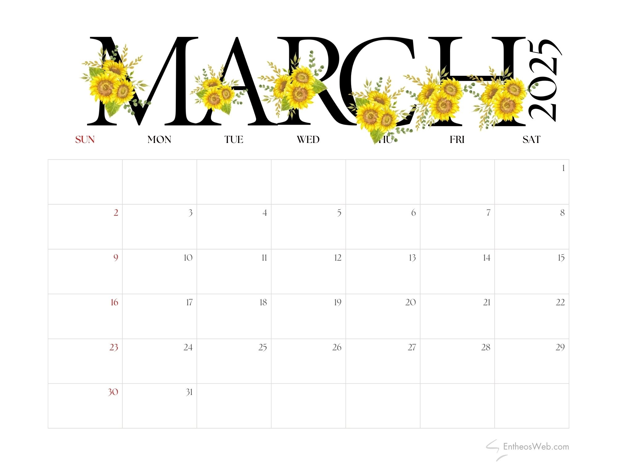 March 2025 Calendar Free PDF Printables EntheosWeb