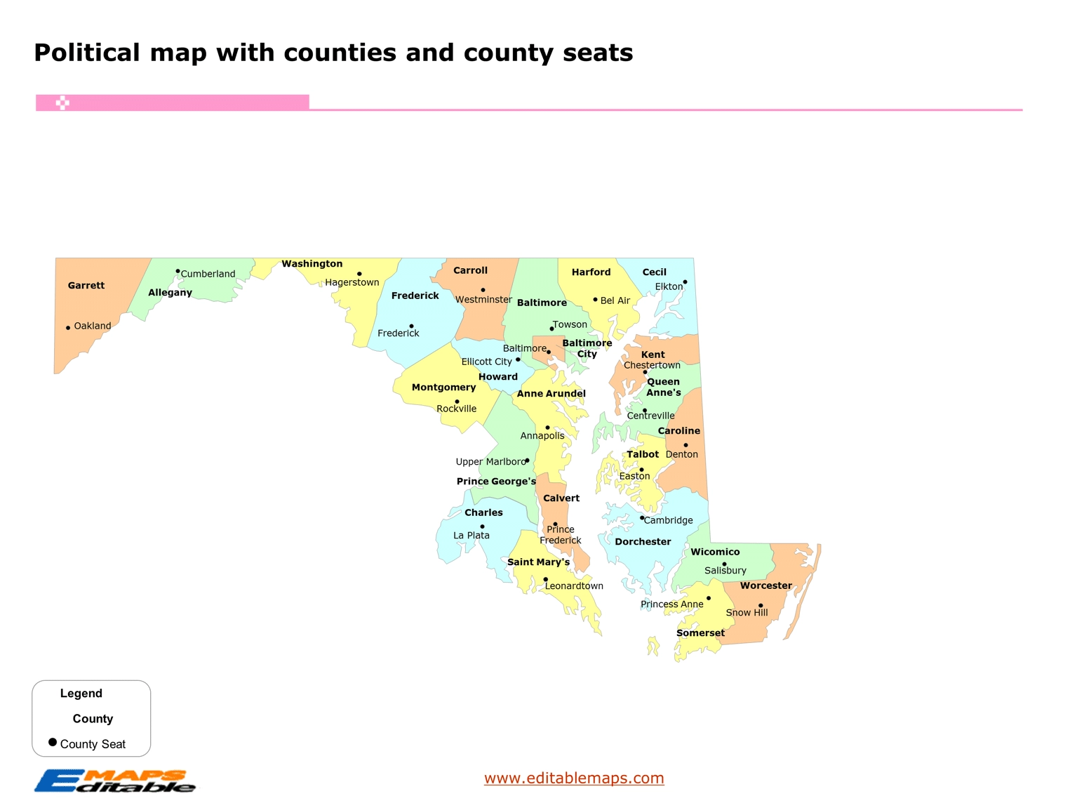 Maryland County Map Editable PowerPoint Maps