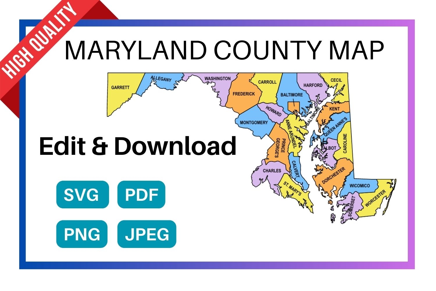 Maryland County Map Editable Printable State County Maps