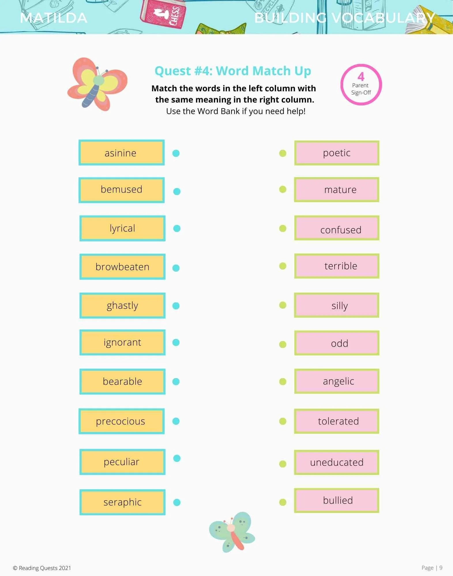 Matilda By Roald Dahl Free Printables Reading Quests