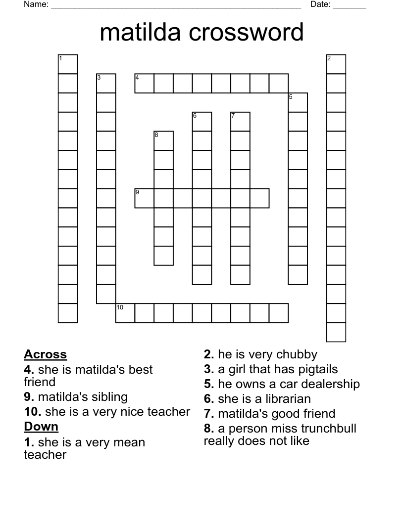 Matilda Character Matching Worksheet WordMint
