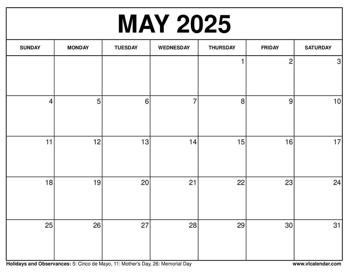 Free May Calendar Printable