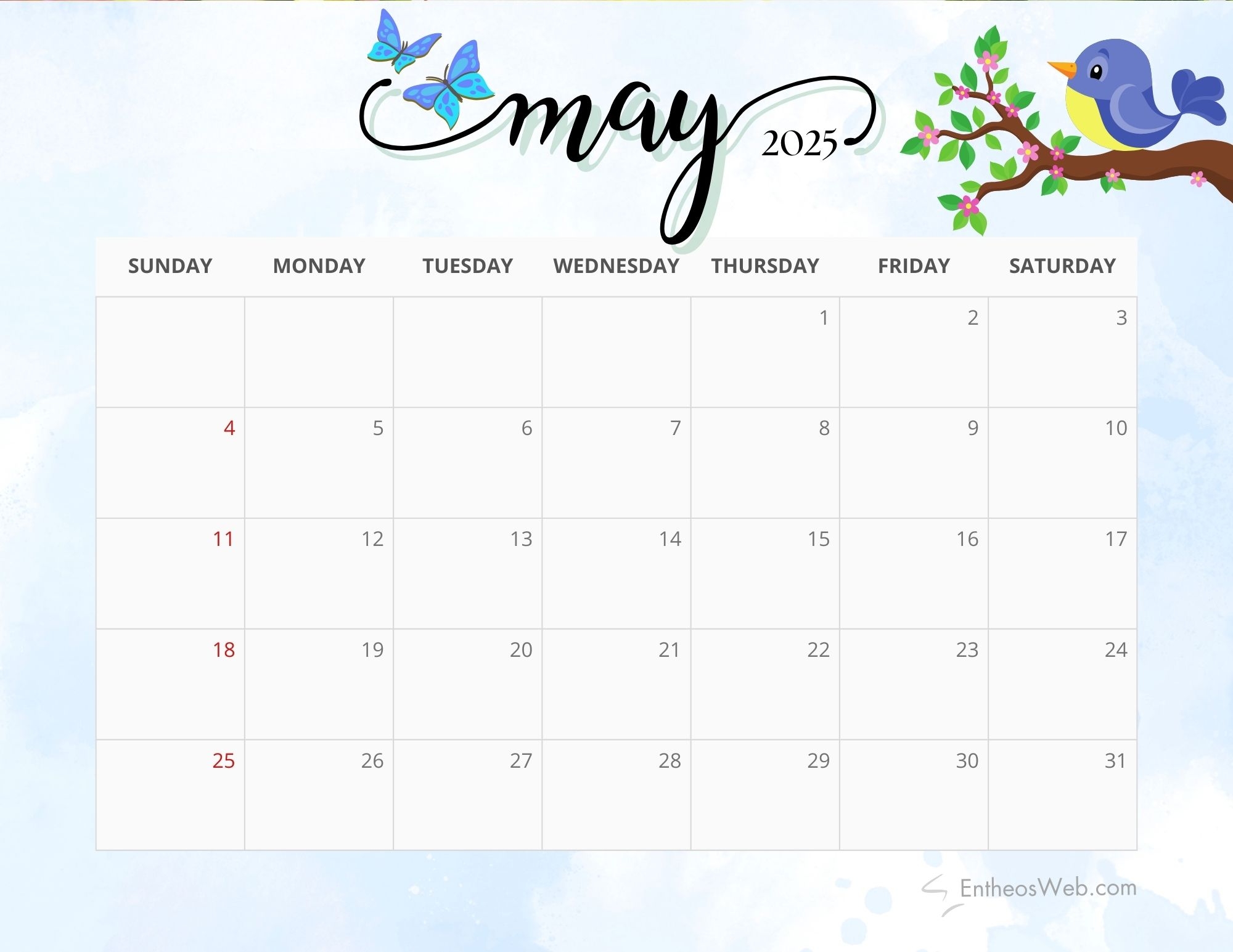 May 2025 Calendar Printables EntheosWeb