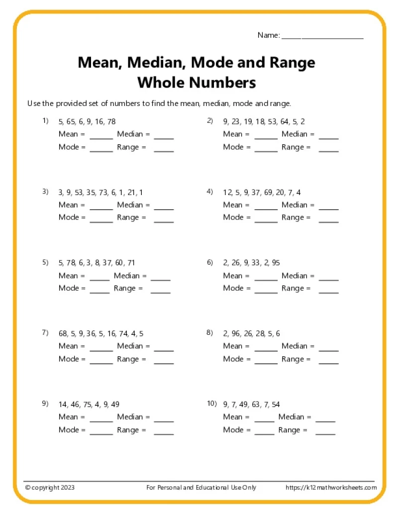 Mean Median Mode Range Worksheets