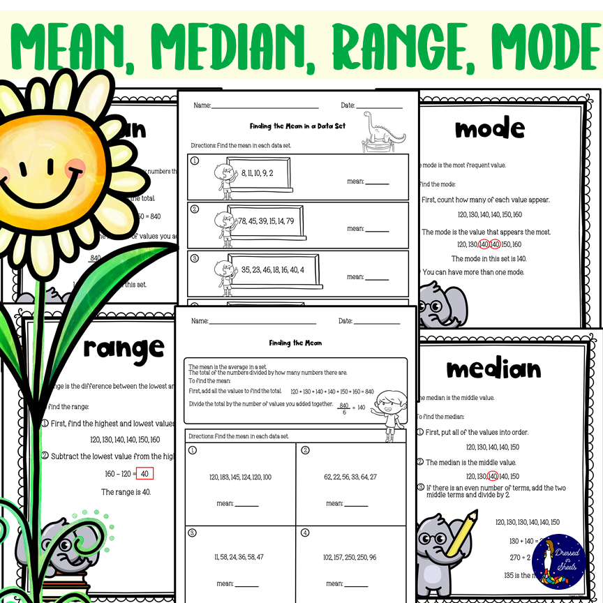Mean Median Range Mode Posters And Worksheets Made By Teachers