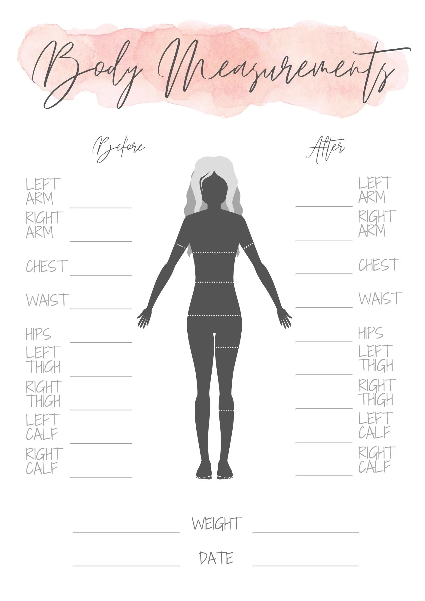 Measurements Chart Pdf Printable Workout Measurements Tracker Female Printable Body Measurement Chart