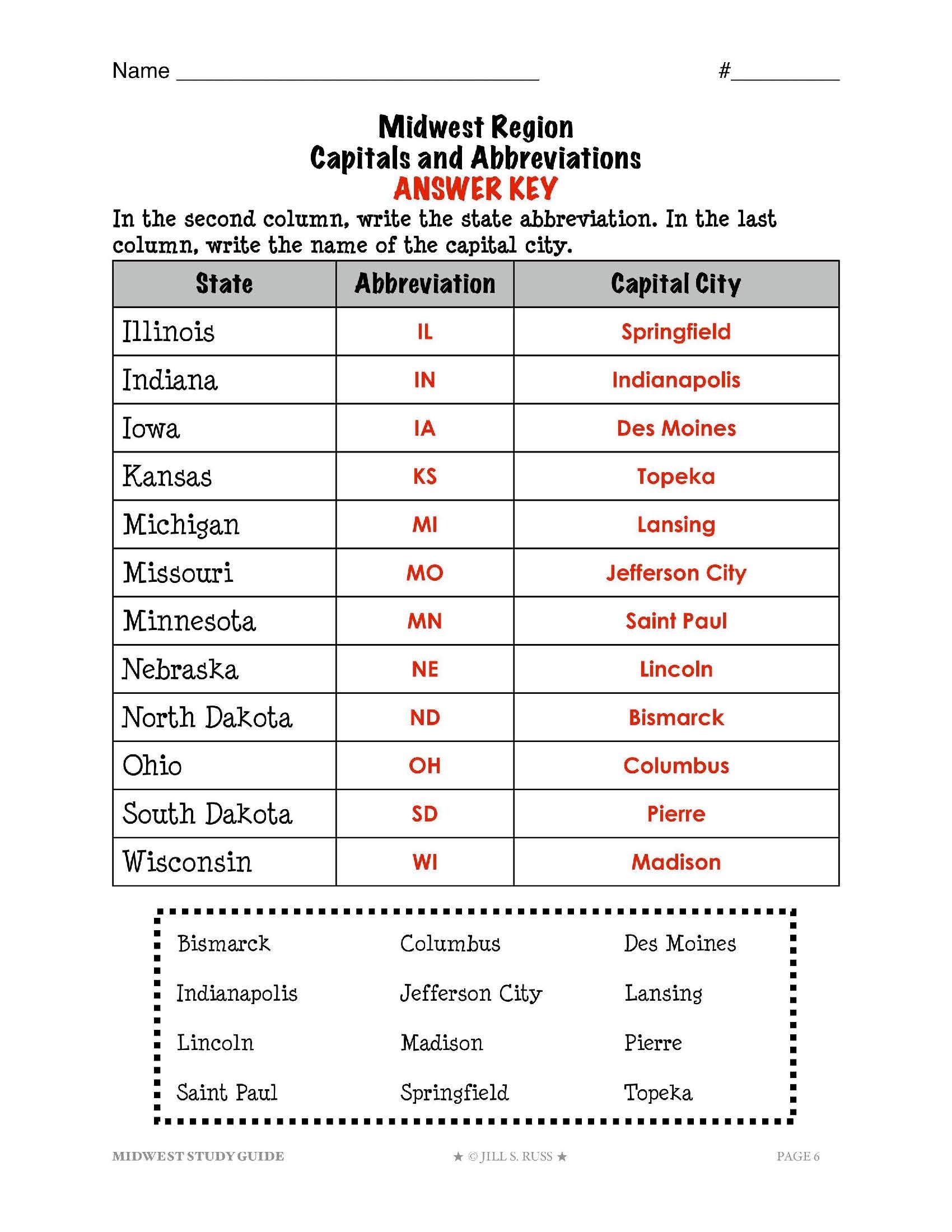 Midwest State Capital Test Mrs Passmore s Classroom