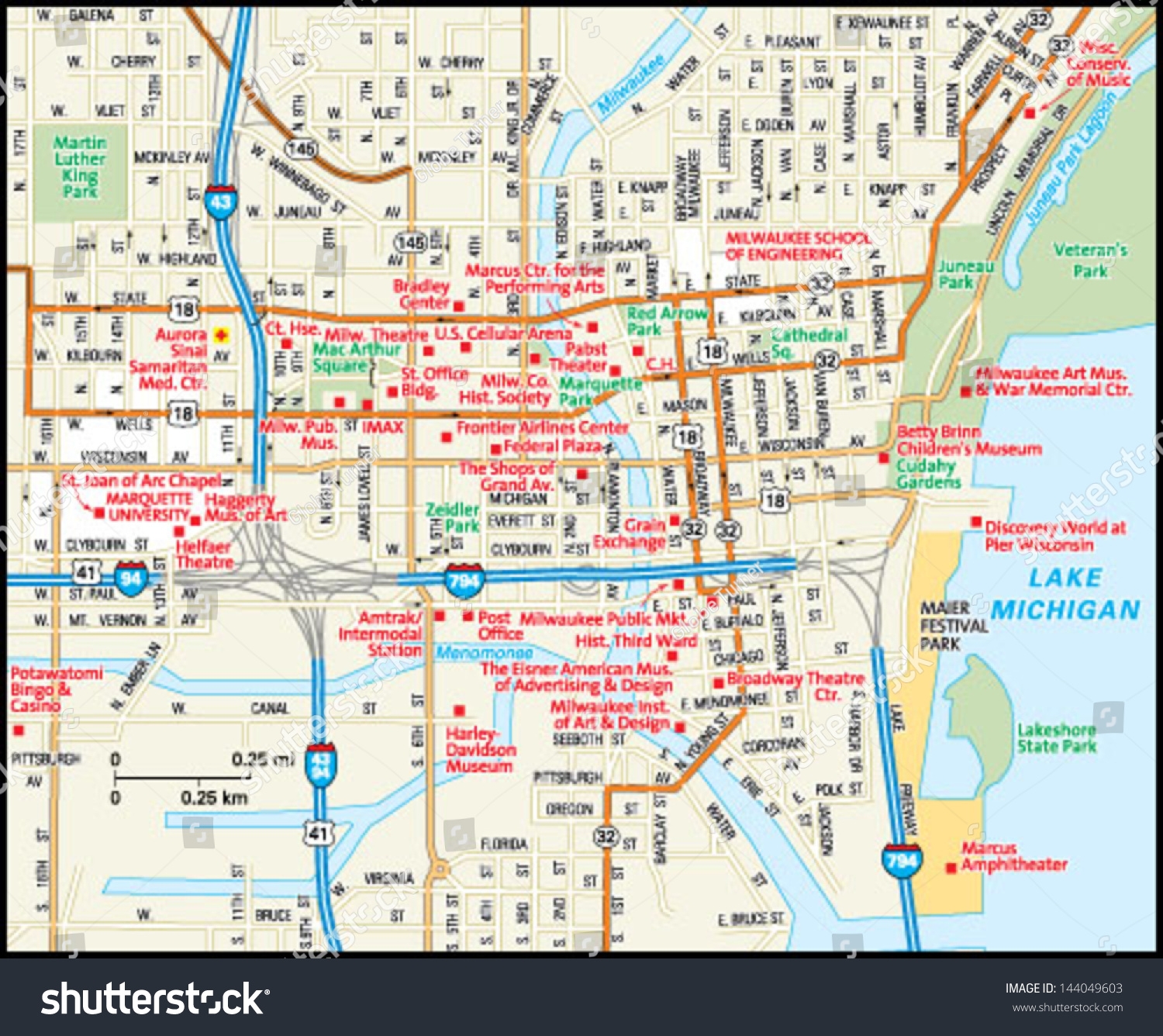 Milwaukee Wisconsin Downtown Map Stock Vector Royalty Free 144049603 Shutterstock