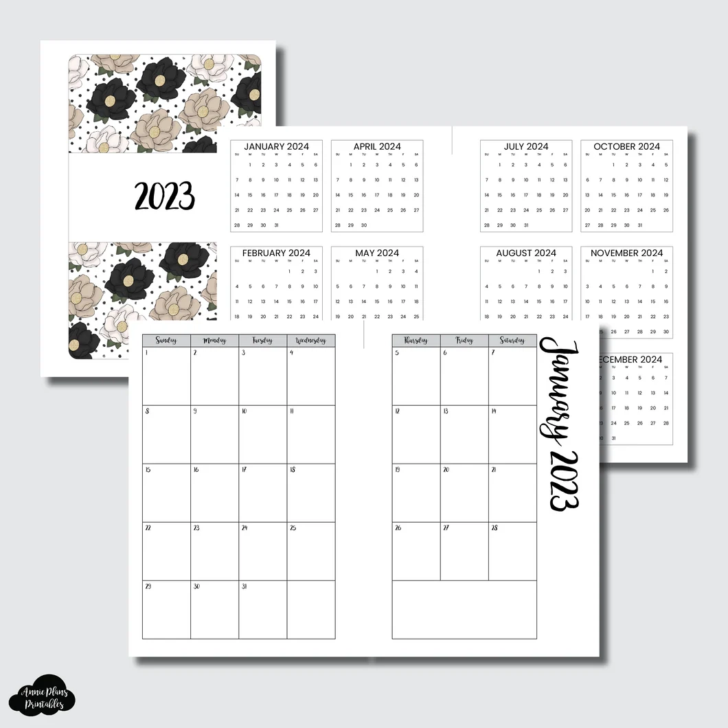 Mini HP Size 2023 CLASSIC FONT Monthly Calendar SUNDAY Start PRINT AnniePlansPrintables LLC