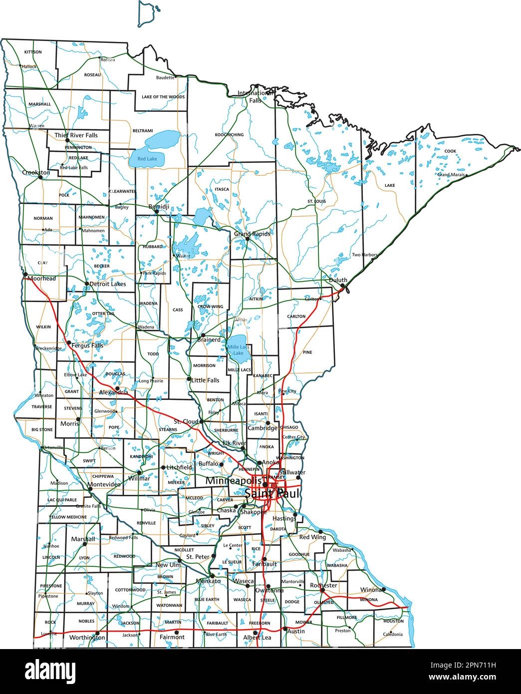 Minnesota Road And Highway Map Vector Illustration Stock Vector Image Art Alamy