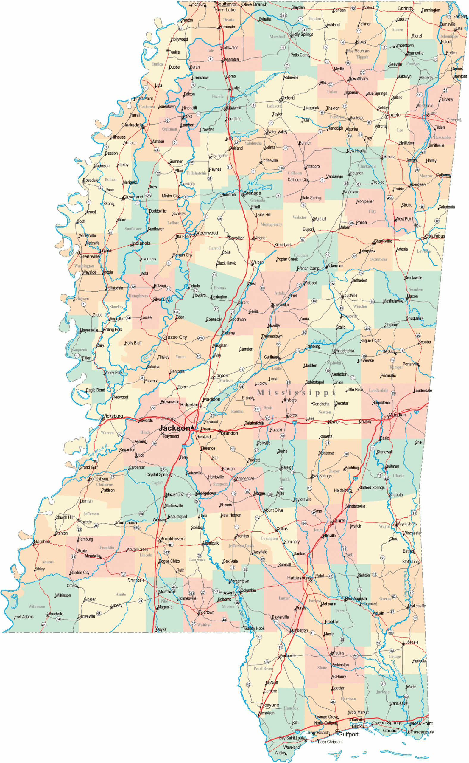 Mississippi Road Map MS Road Map Mississippi Highway Map