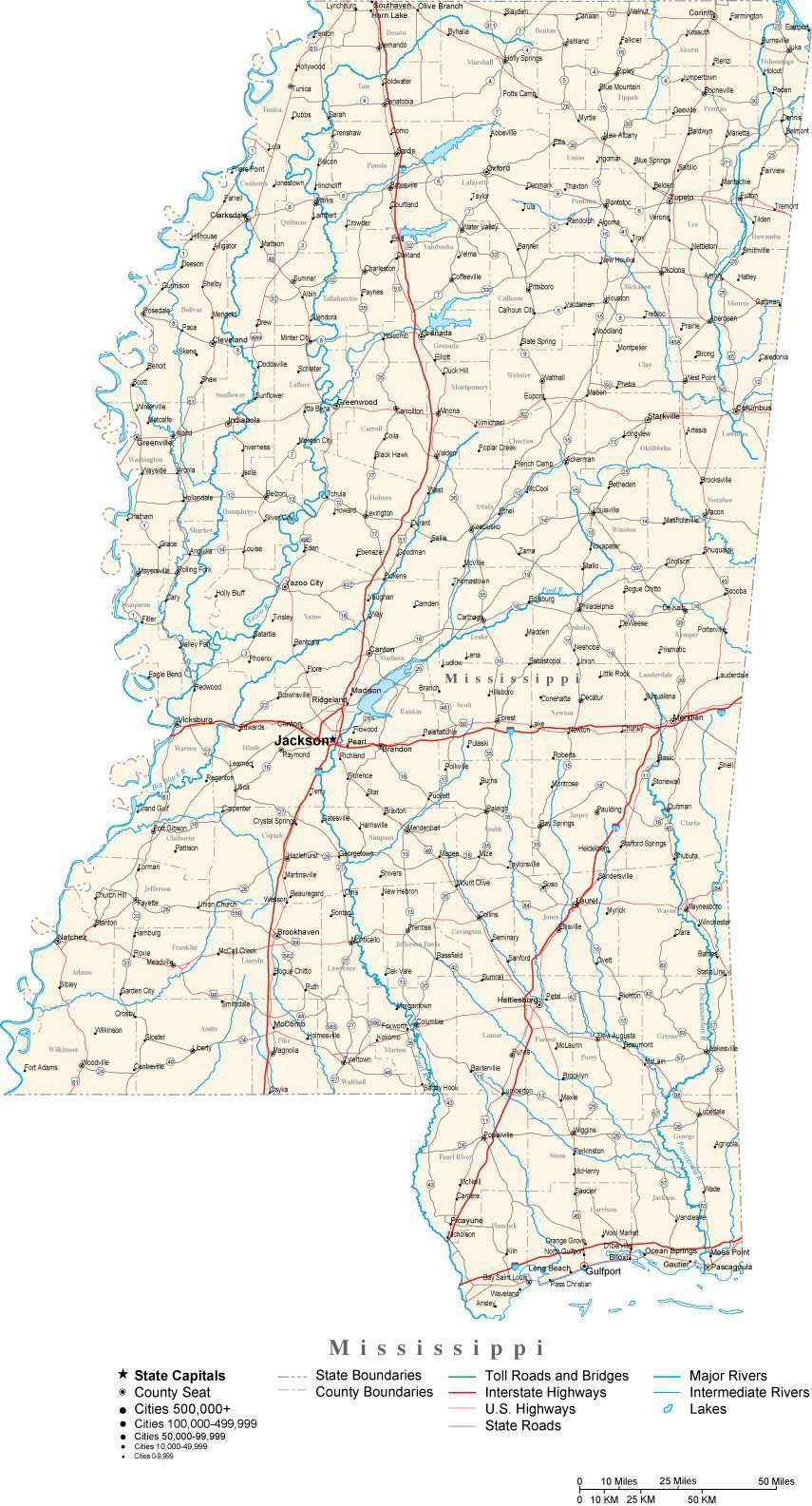 Mississippi State Map In Fit Together Style To Match Other States