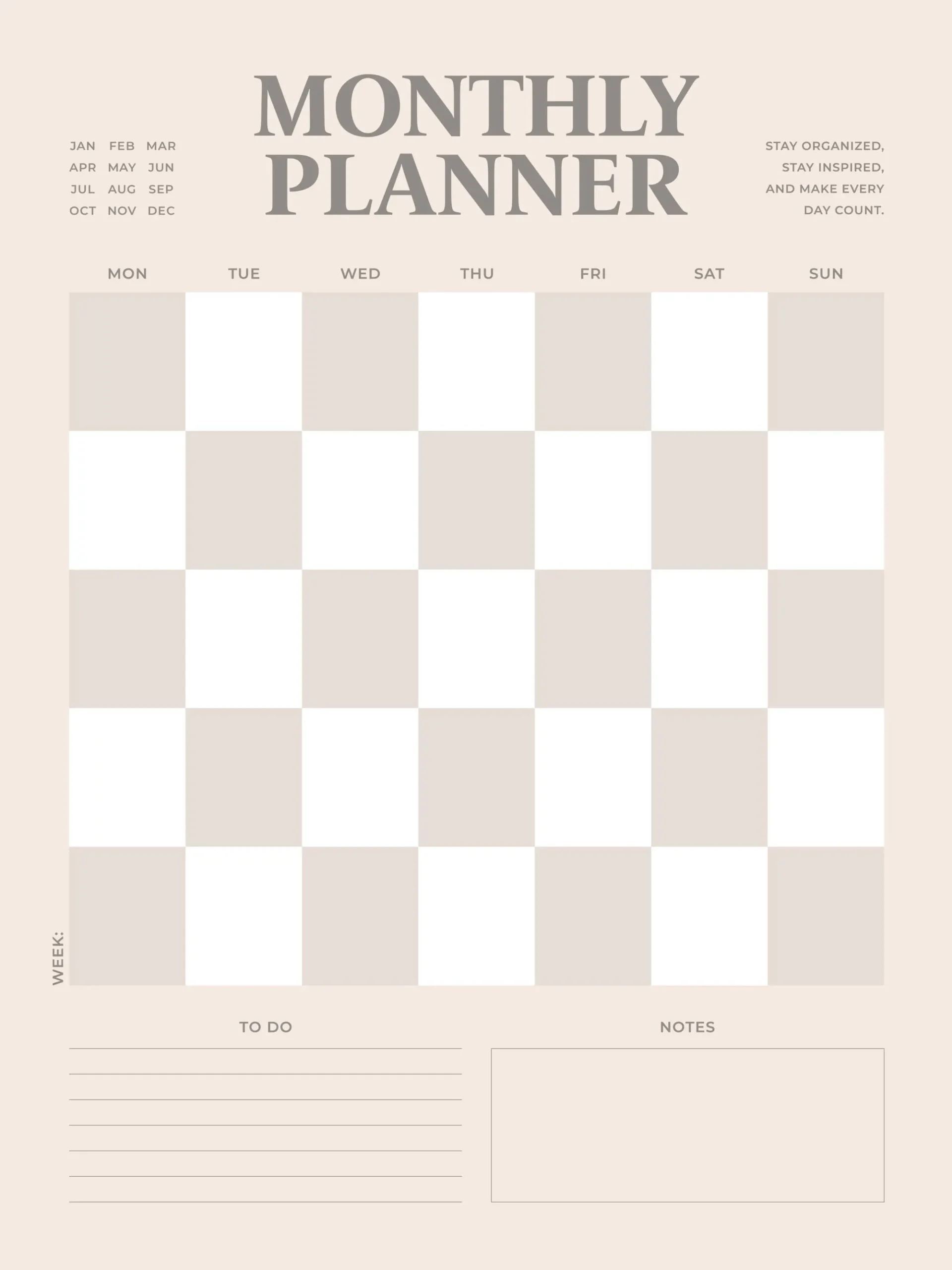 Monthly Planner Checkered Print Stylish Organizer Poster Desenio