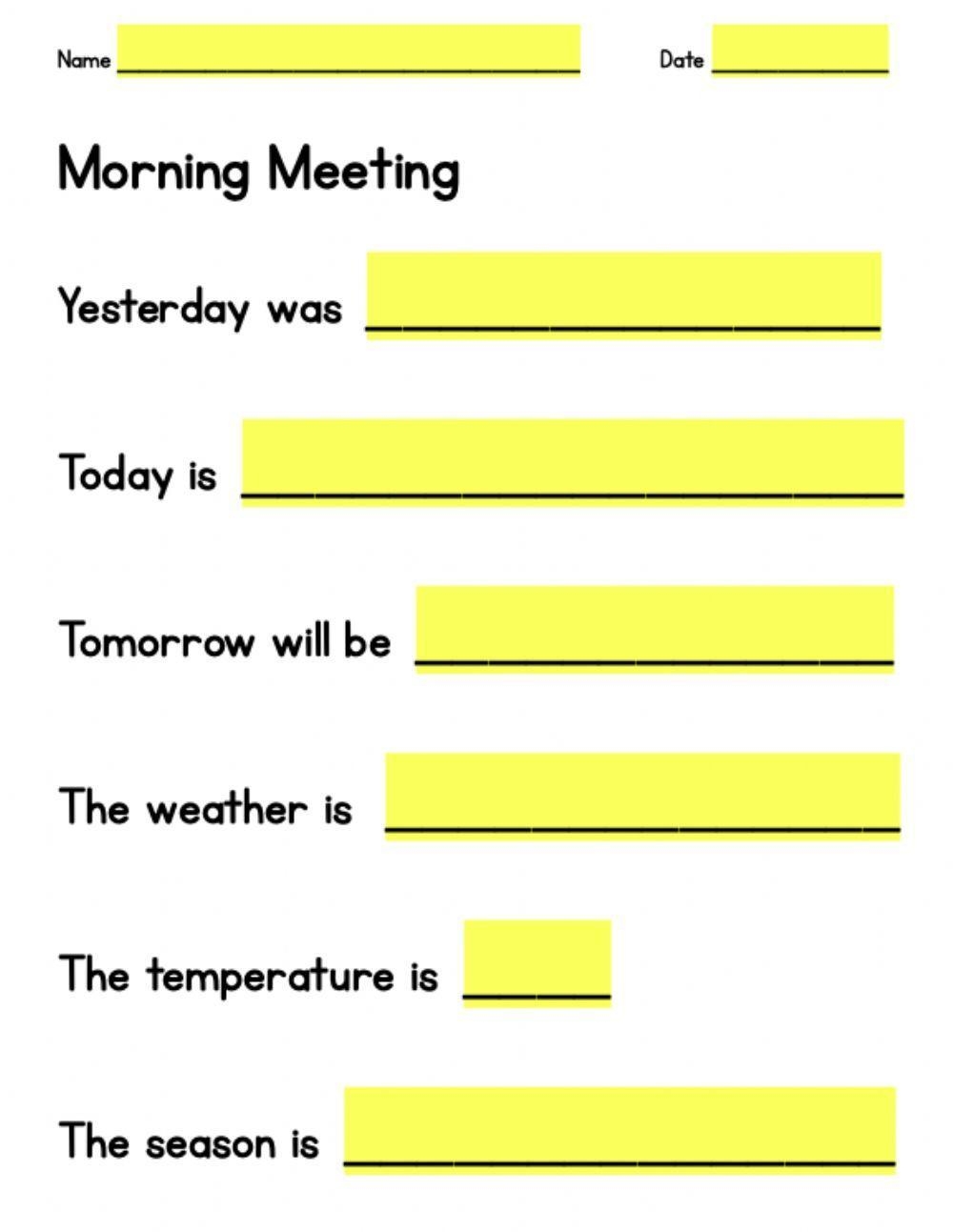 Morning Meeting Worksheet LiveWorksheets 82321