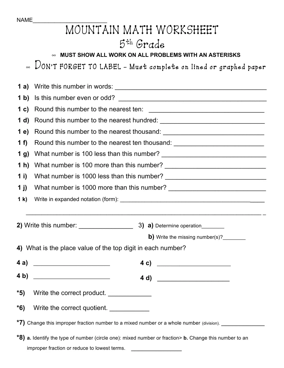 Free Printable Math Mountain Worksheets