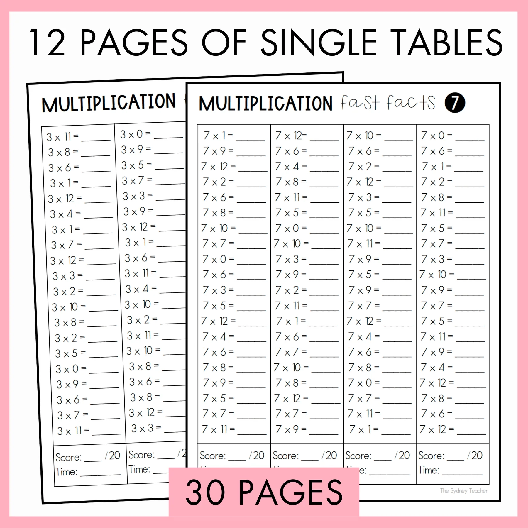 Multiplication Fact Fluency Pack The Sydney Teacher