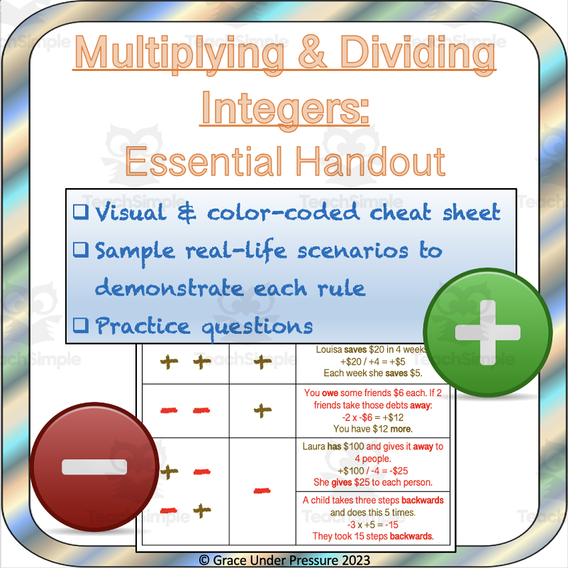 Multiplying And Dividing Integers Essential Handout Cheat Sheet By Teach Simple Multiplying And Dividing Integers Essential Handout Cheat Sheet By Teach Simple