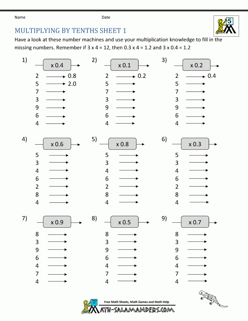 Multiplying Decimals Free Printable Worksheets