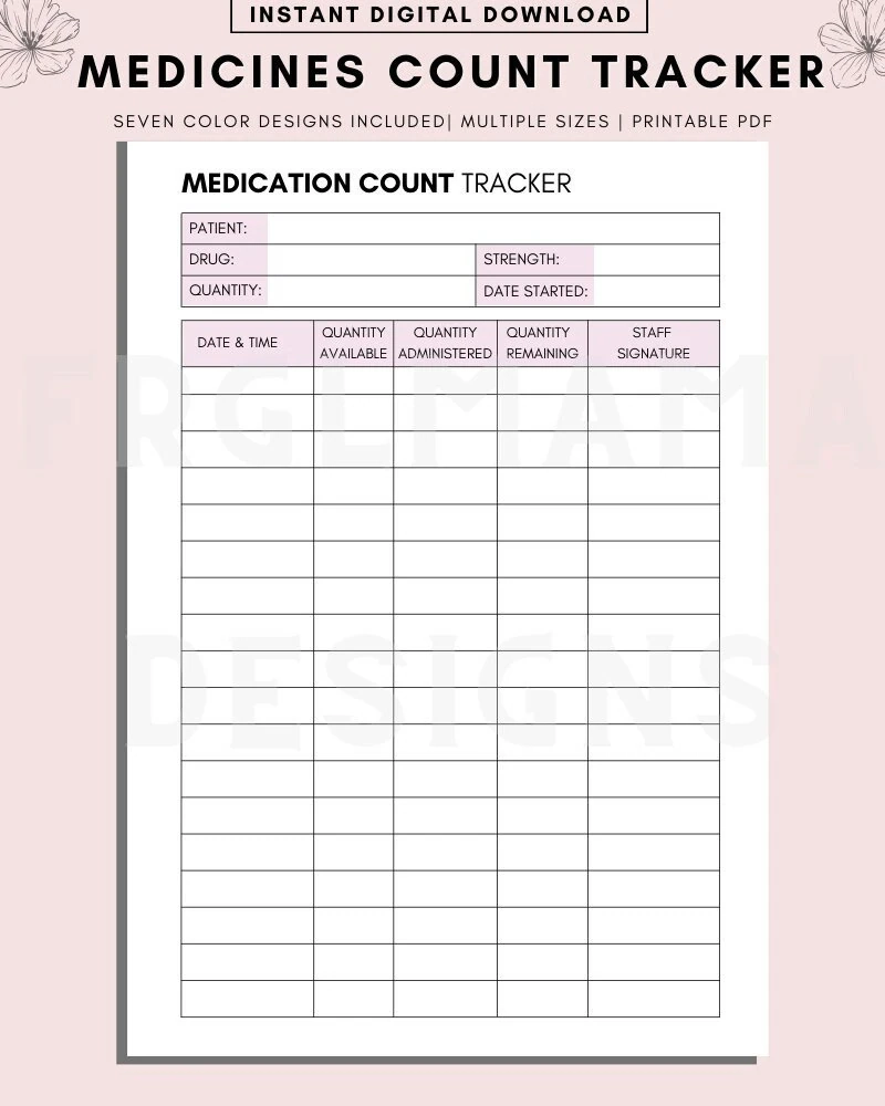 Narcotic Count Sheet Etsy
