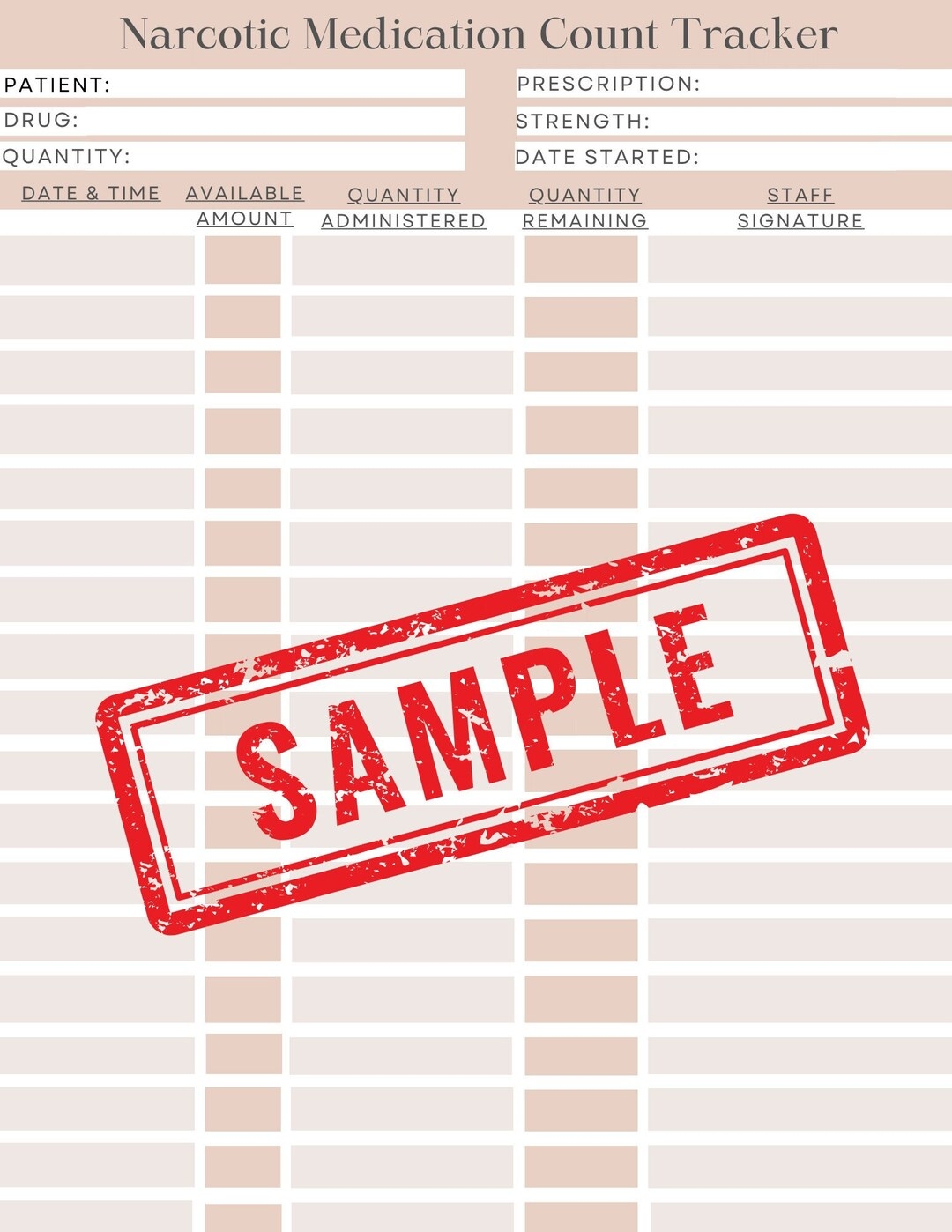 Narcotic Count Sheet Printable