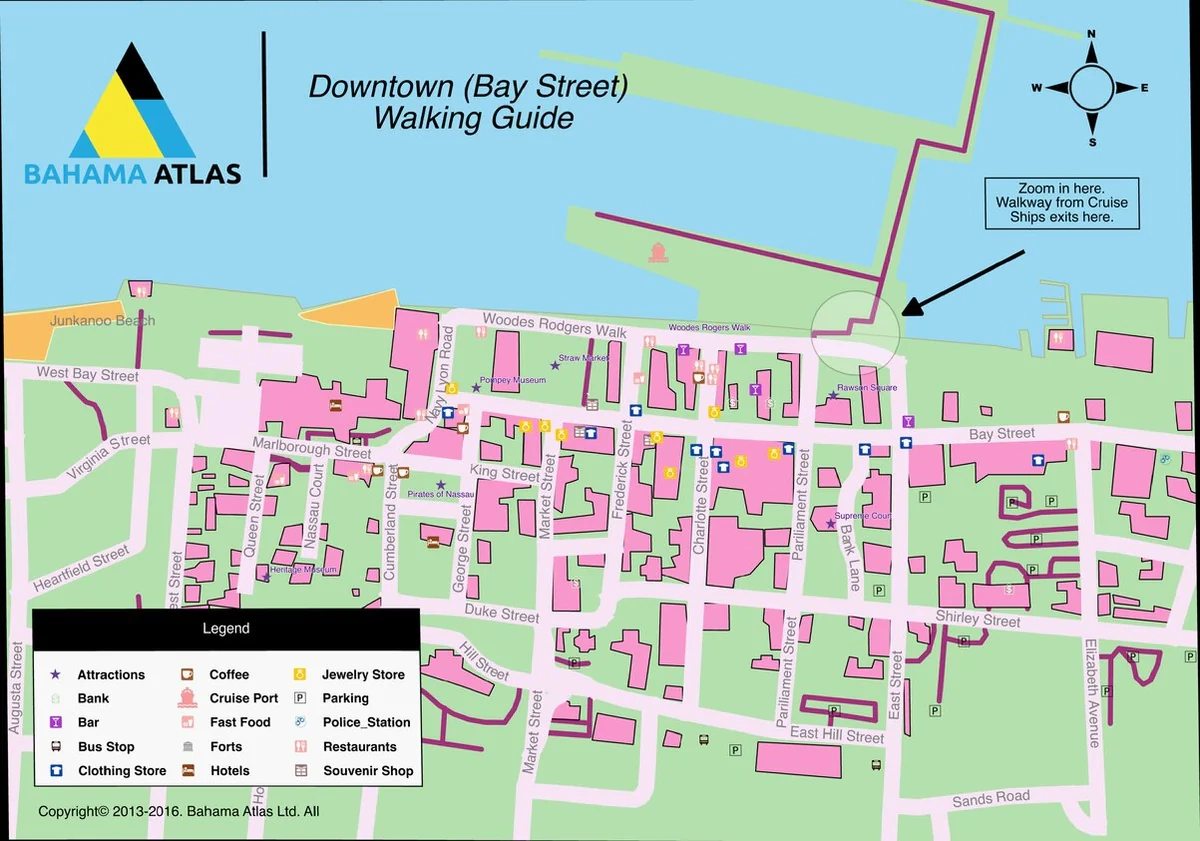 Nassau Bahamas Downtown Bay Street Walking Guide Map By Bahama Atlas Avenza Maps