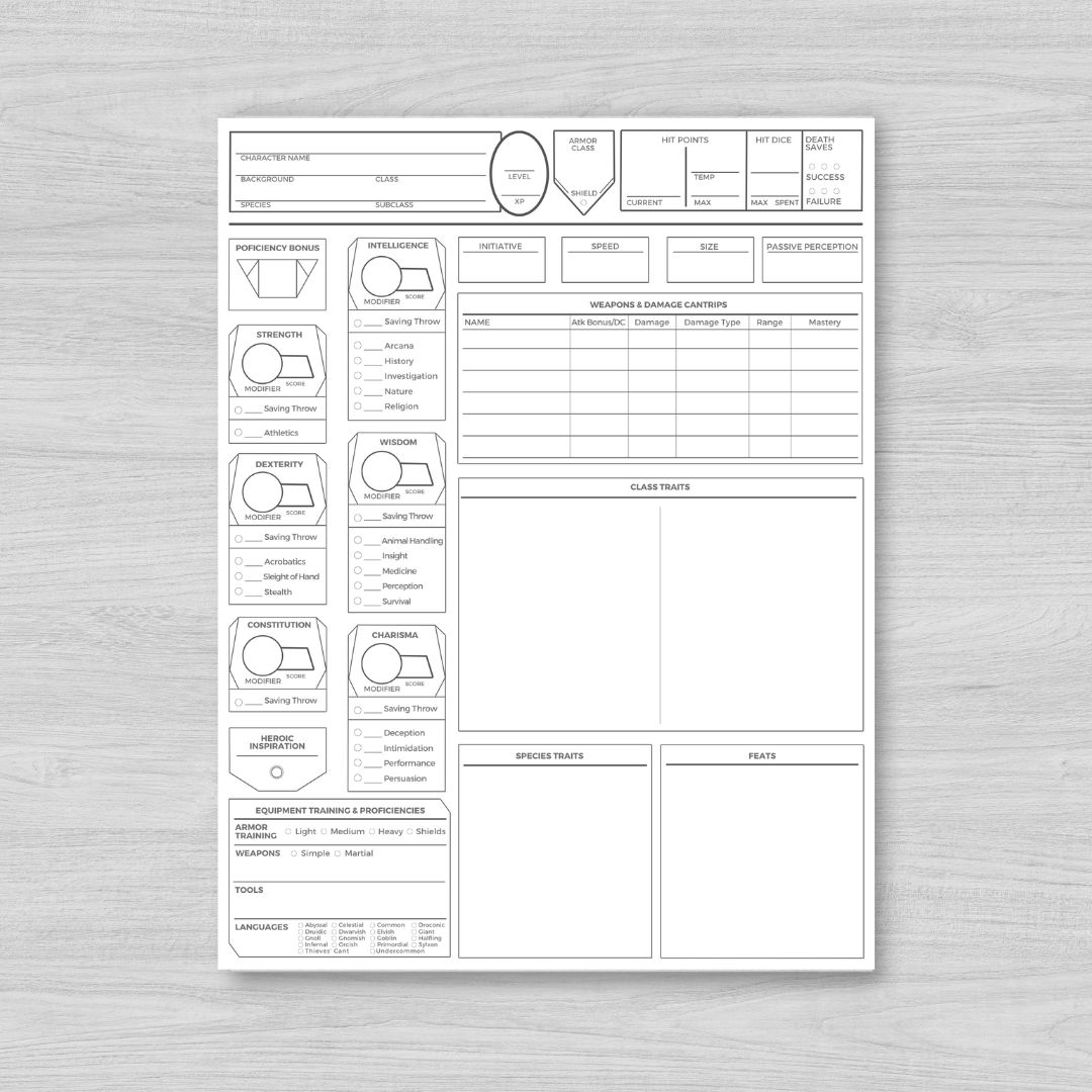 Printable Character Sheet 5e