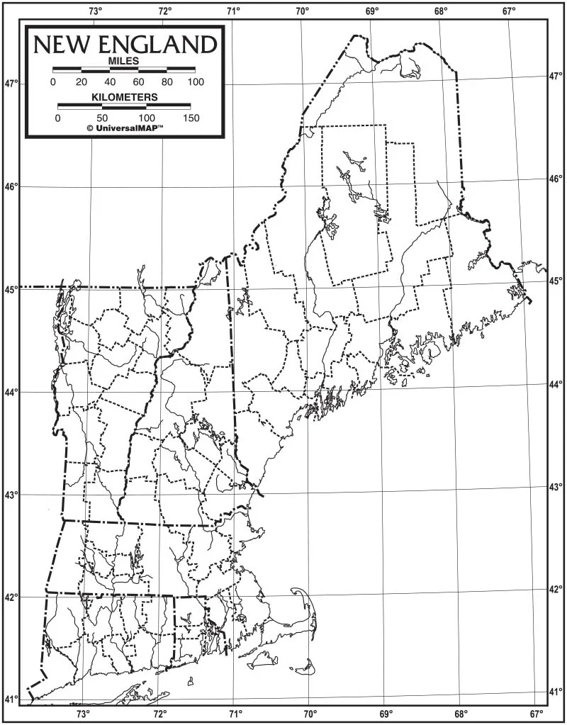 New England Outline Map 50 Pack Paper Or Laminated GeoMart