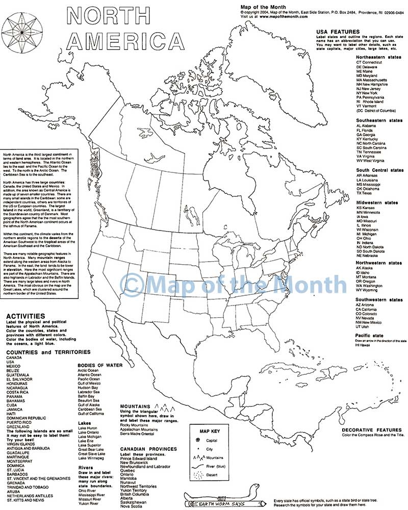 Free Printable Map North America