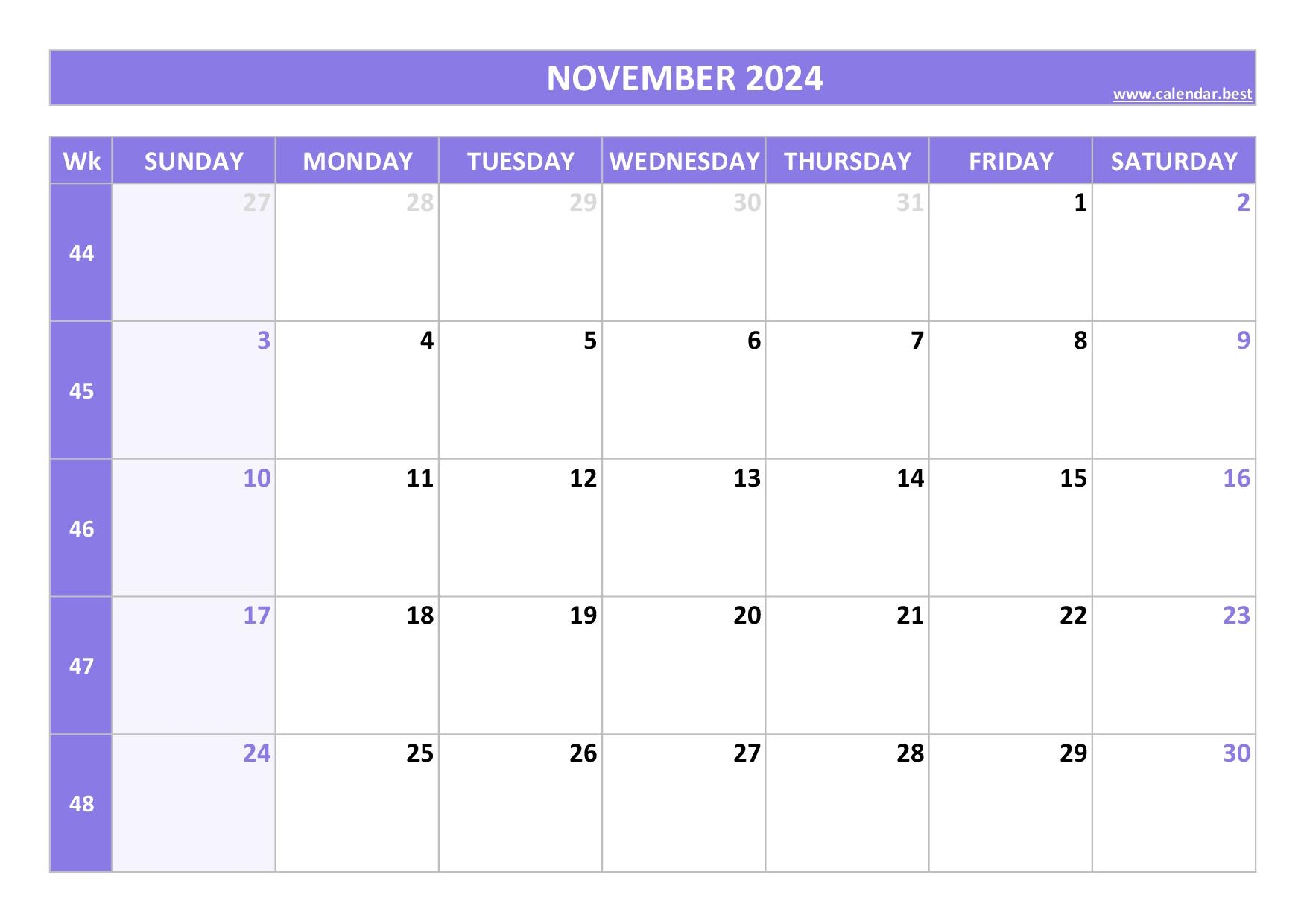 November 2024 Calendar Calendar best
