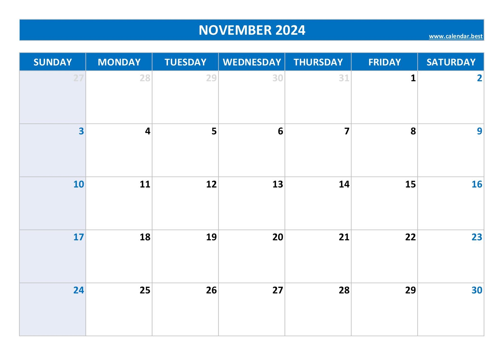 November 2024 Calendar Calendar best