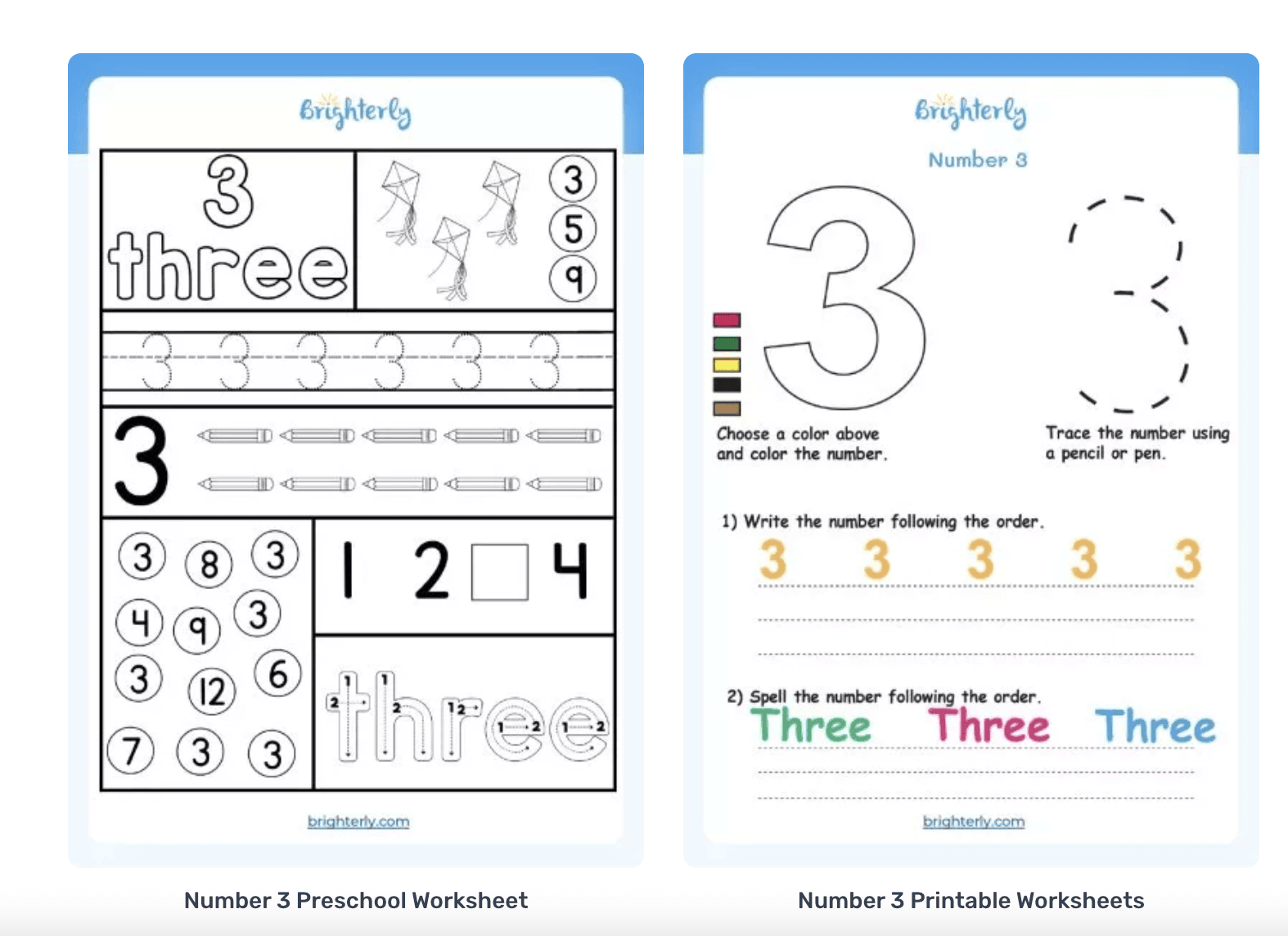 Number 3 Worksheets Free Printable