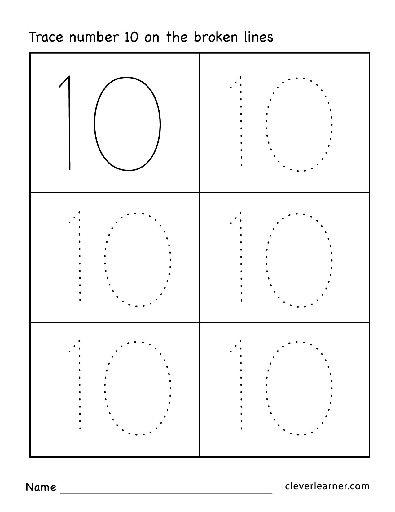 Number Ten Writing Counting And Identification Printable Worksheets For Children