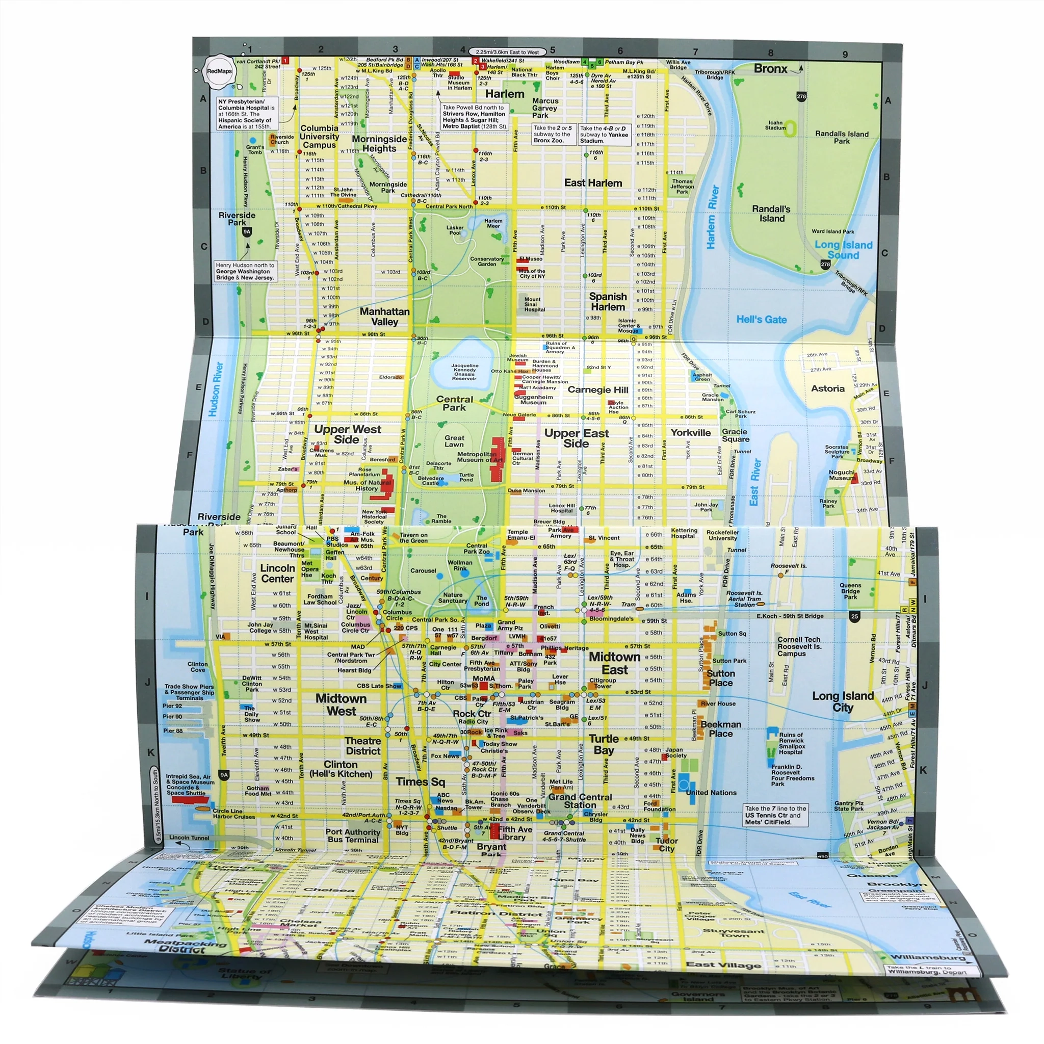 NYC Manhattan Foldout Neighborhood Street Map Red Maps