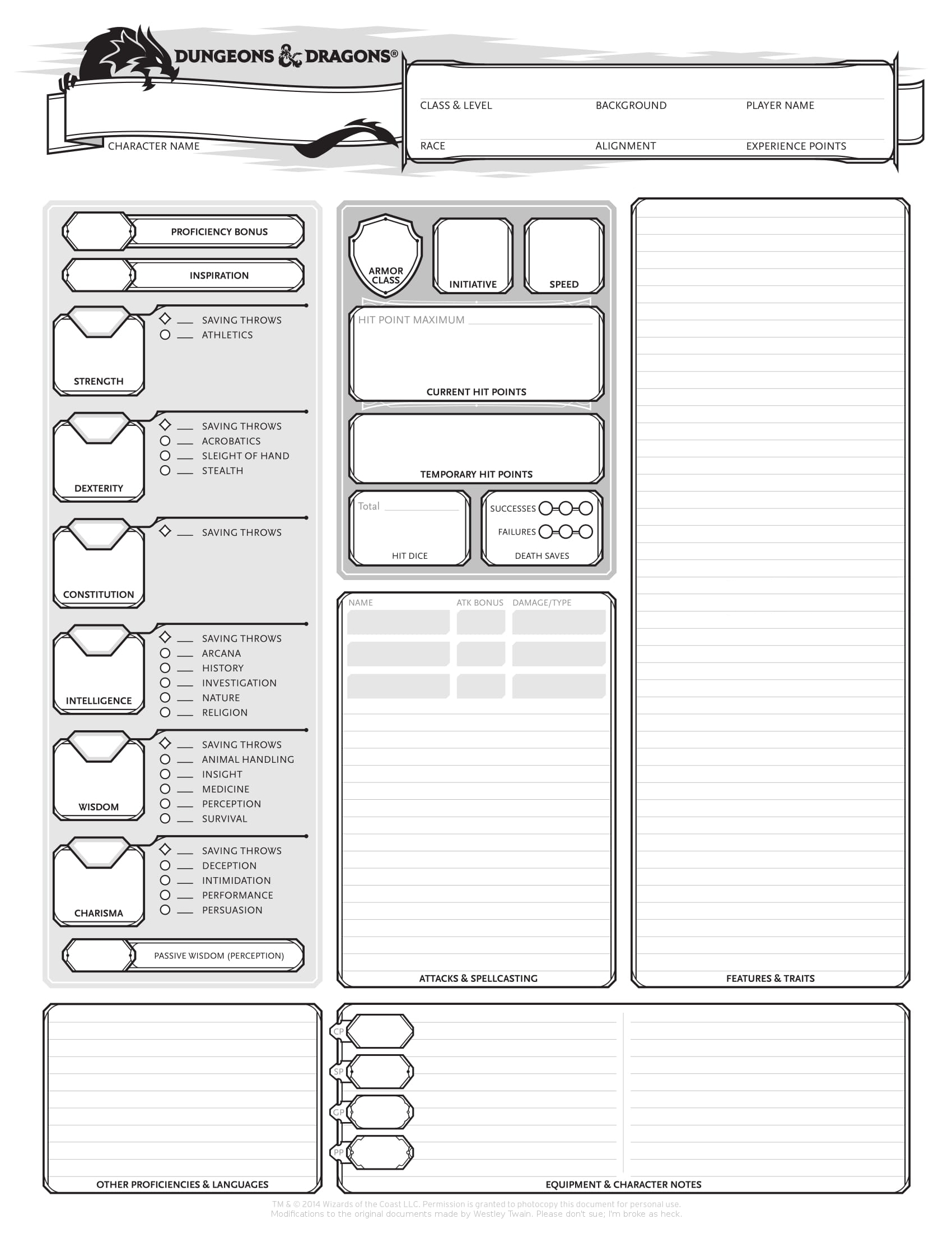 Printable Character Sheet 5e