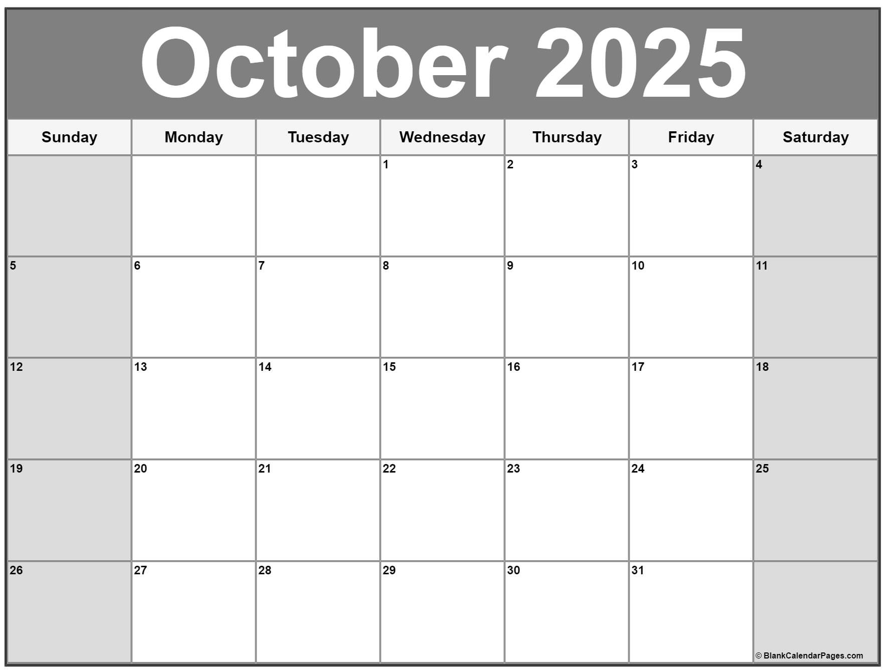 October 2025 Calendar Free Printable Calendars