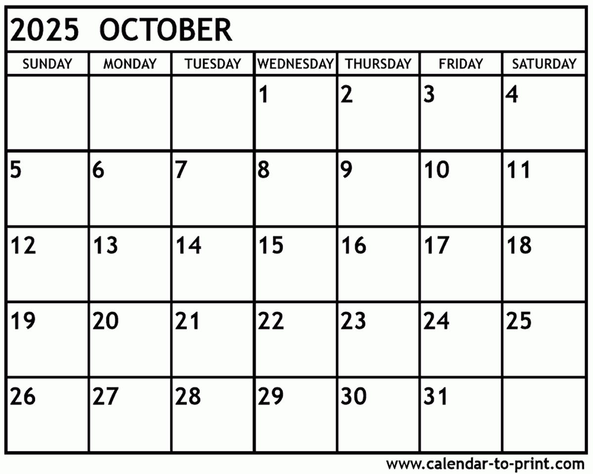 October Calendar Printable