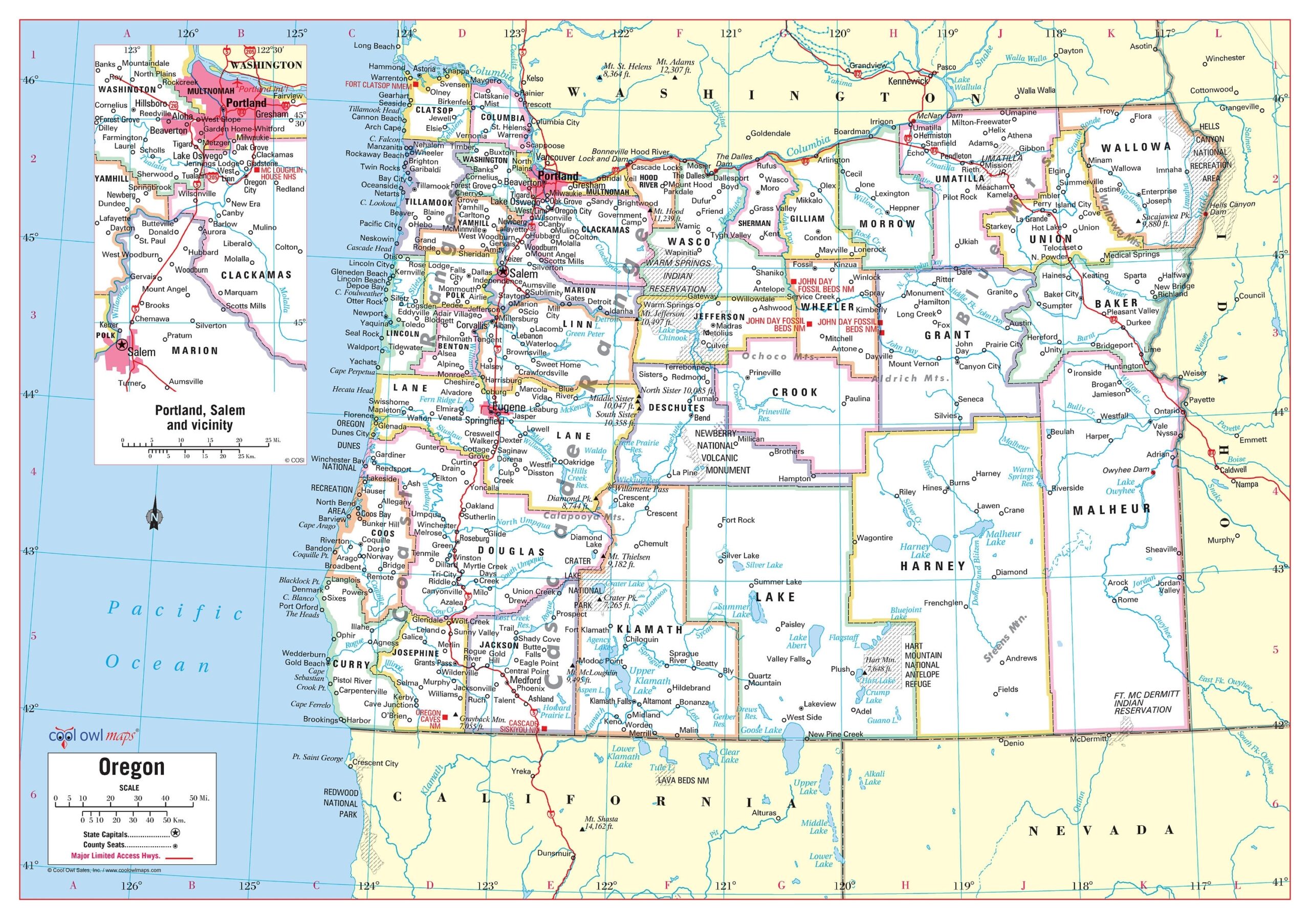 Oregon State Wall Map Large Print Poster 34