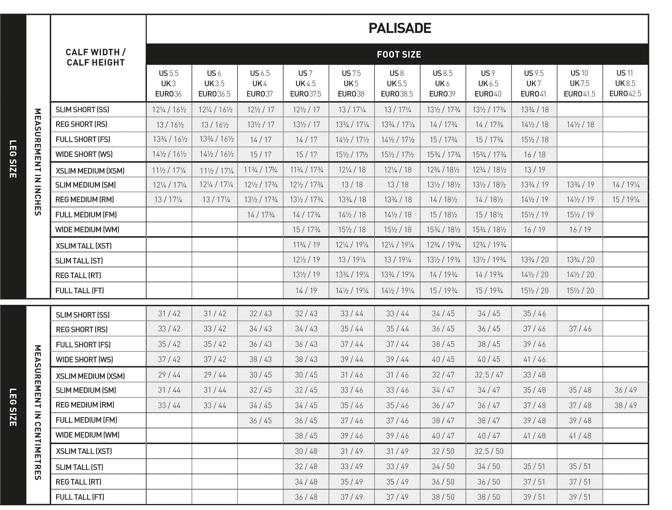 Palisade Size Chart Ariat