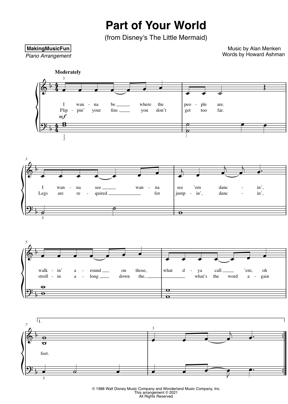 Part Of Your World Easy Piano Sheet Music FREE Piano Lesson For Kids The Piano Student Part Of Your World Easy Piano Sheet Music FREE Piano Lesson For Kids The Piano Student
