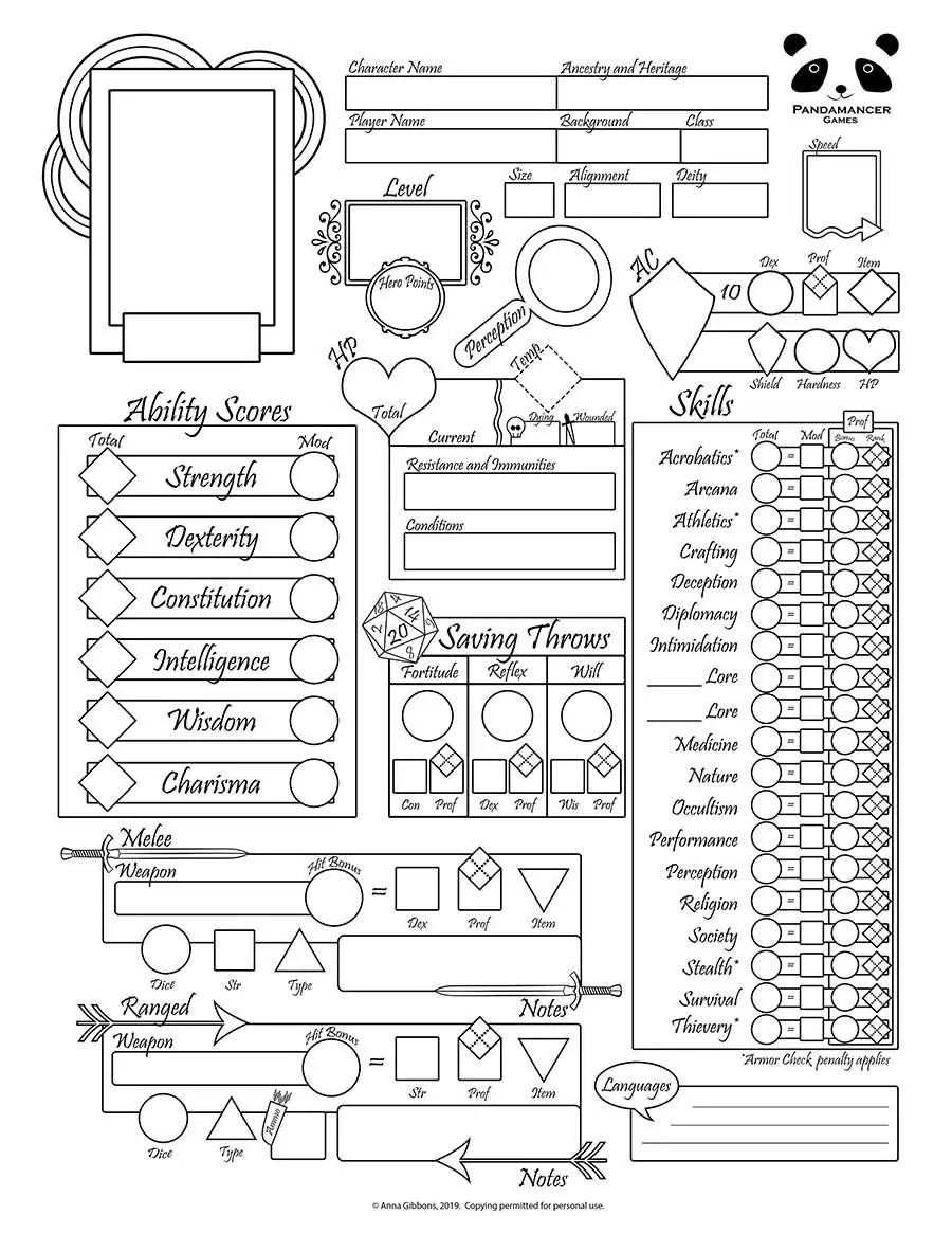 Printable Pathfinder Character Sheets