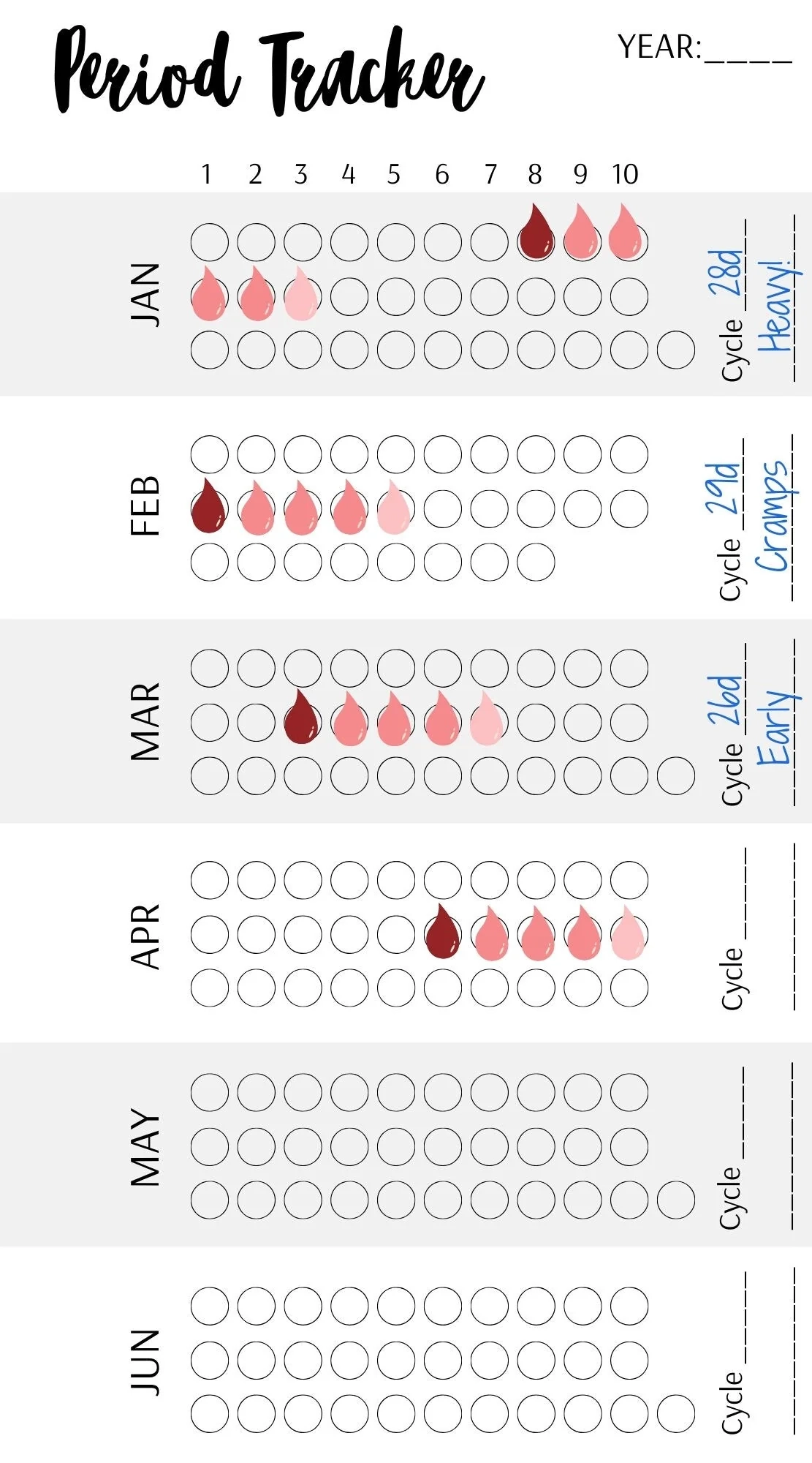 Period Tracking Calendar Printable