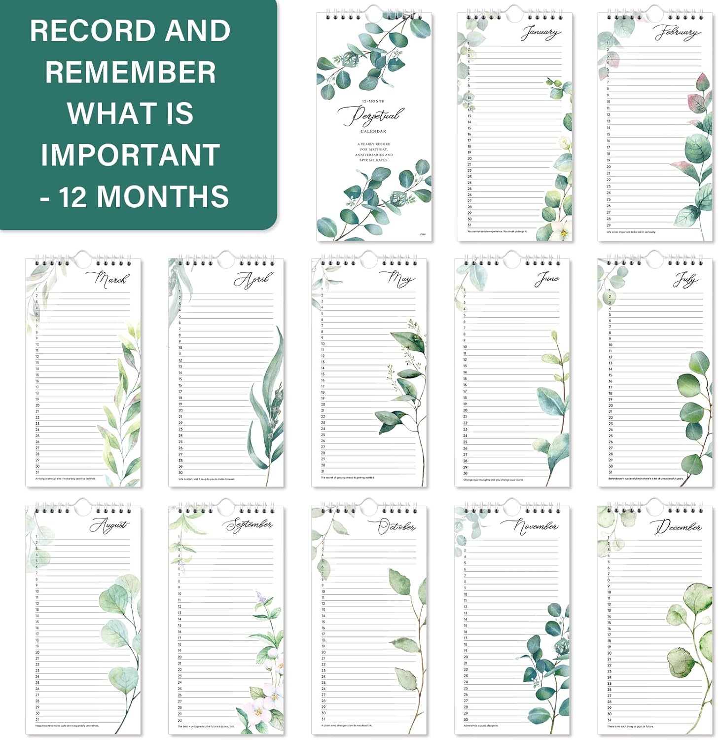 Perpetual Calendar 1800 To 2050 Undated Perpetual Calendar 12 Month Floral Design With Twin Wire Binding 6 x10 Birthday Calendar Wall Hanging