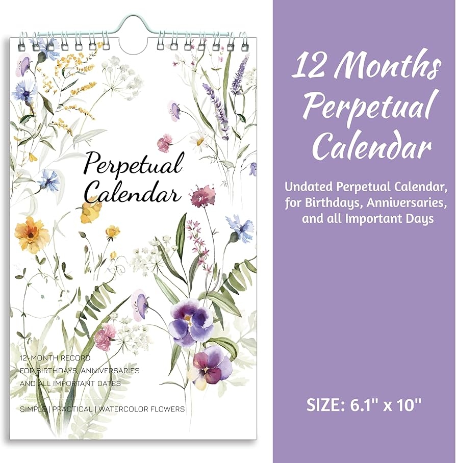 Perpetual Calendar 1800 To 2050 Undated Perpetual Calendar 12 Month Floral Design With Twin Wire Binding 6 x10 Birthday Calendar Wall Hanging